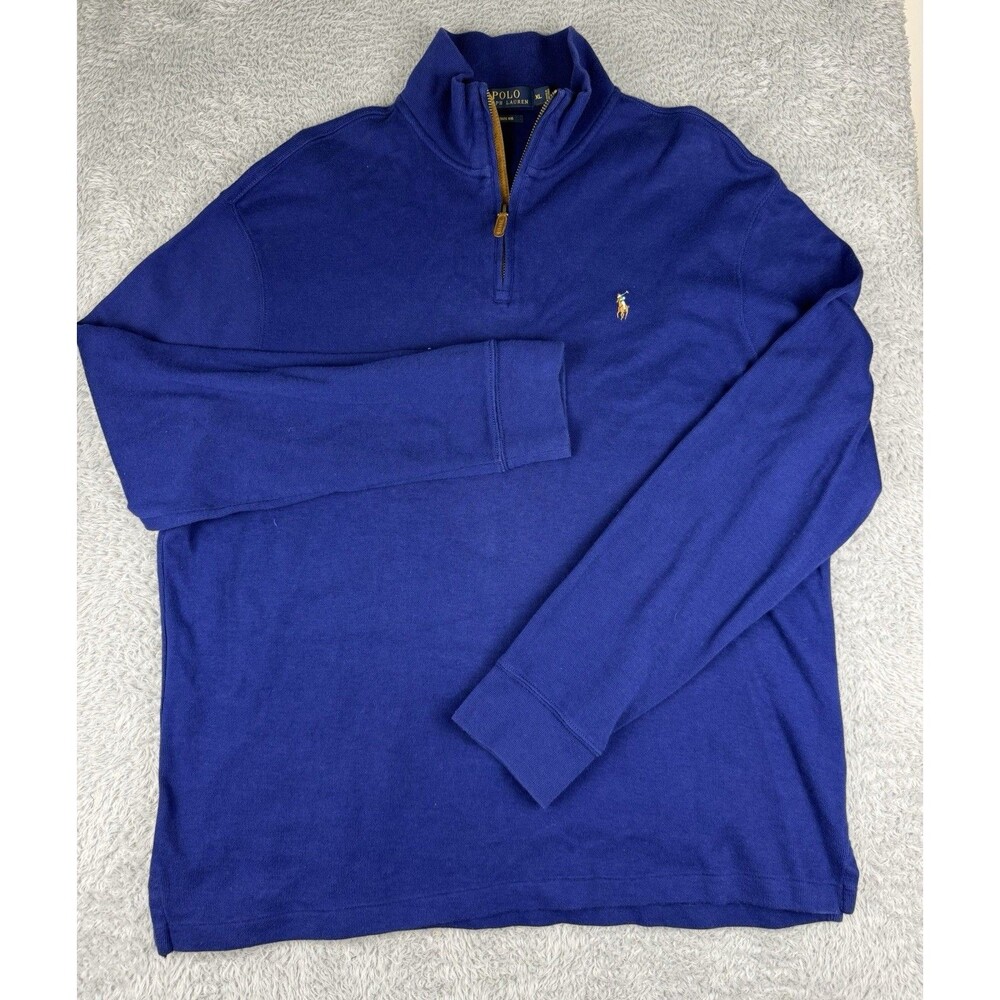 Polo Ralph Lauren Estate Rib 1/4 Zip Sweater Men XL Blue Cotton Pullover Pony